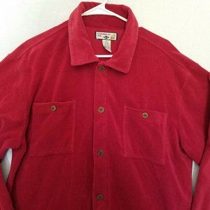 Caribbean Joe Mens Heavy Fleece Shirt Long Sleeve Button Down Red Size M shacket